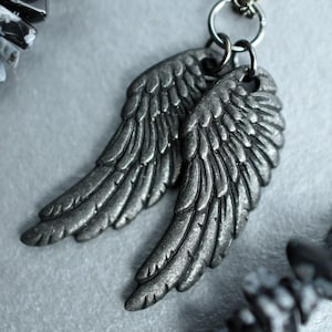 Black Wings Necklace - Fallen Angel, Dark Angel, Crow Wings, Raven Wings, Lucifer, Castiel, Goth, Gothic, Two Gunmetal Wings, Black Wing