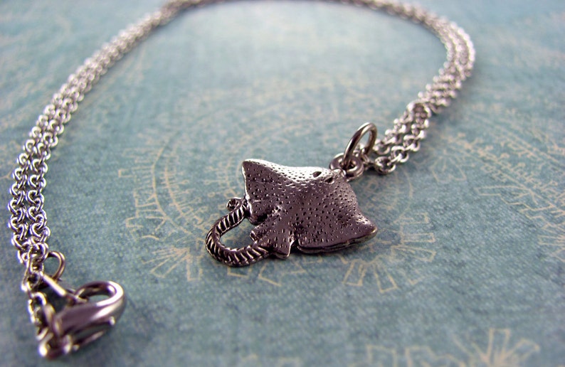 Silver Stingray Necklace Silver Mantaray Necklace. Silver Ray Necklace. Gift for Scuba Diver, Snorkler, or Marine Biologist. image 2