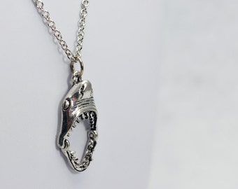 Silver Shark Jaw Necklace - Silver Shark Necklace, Great White Shark, Silver Jaws Necklace, Shark Charm Necklace, Silver Shark Jewelry