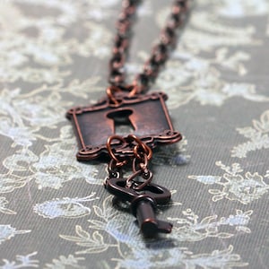 Warehouse 13 Inspired Key and Lock Necklace in Antique Copper - Key Necklace, Warehouse 13 Necklace, Claudia Donovan, Steampunk Necklace