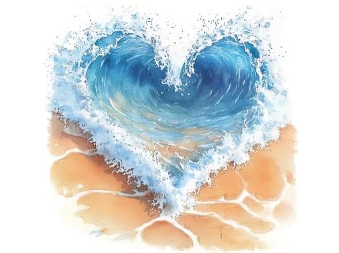 Ocean Heart Wave PNG, Beach Love Watercolor Clipart,summer Coastal ...