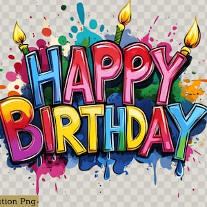 Buntes Happy Birthday PNG – Hochauflösende Clipart für Partydekorationen, Karten, Sublimation & digitales Basteln