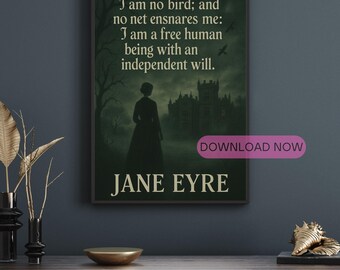Jane Eyre Quote Printable Wall Art, Gothic Dark Academia Style, 300 DPI pdf, Instant Digital Download, Charlotte Bronte, literature wall art