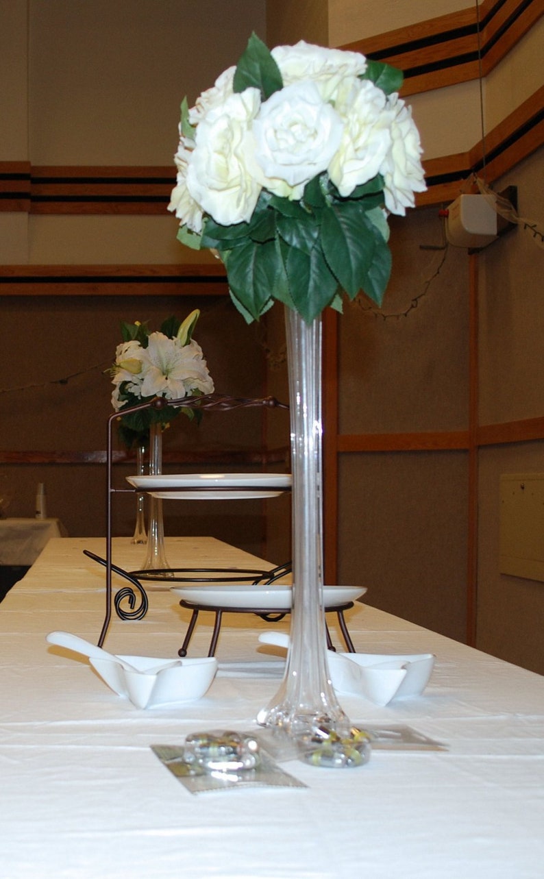 SALE Tall centerpiece trio made with roses lilies hydrangea Etsy