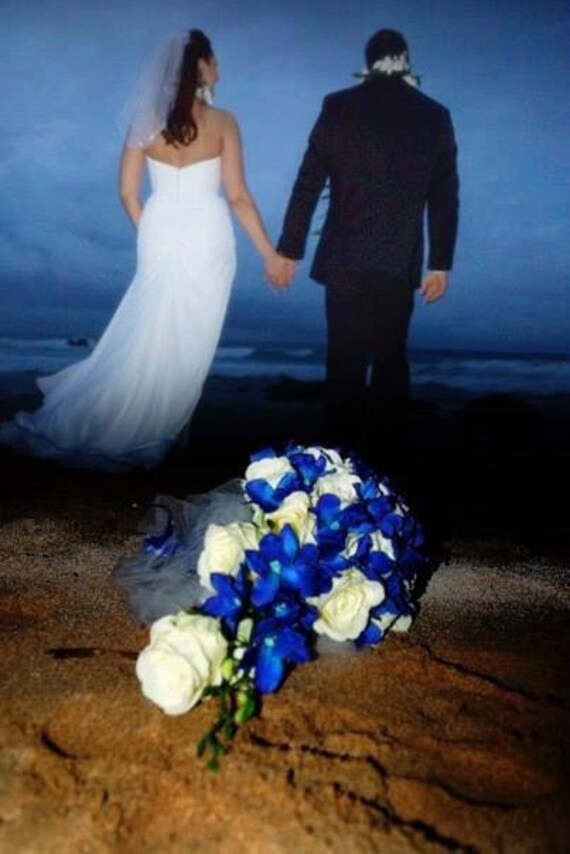 Cascading Teardrop Bridal Bouquet With Blue Purple Galaxy Etsy