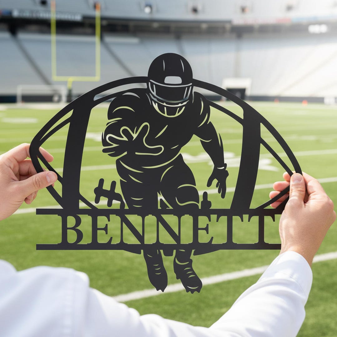 Football Player Sign Examples Custom Football Player Metal Wall Sign, Personalized Football Name Sign ...