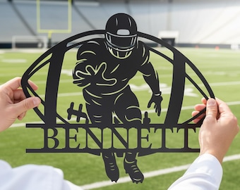 Custom Football Player Metal Wall Sign, Personalized Football Name Sign, Football Themed Bedroom Decor, Sports Gift for Boys