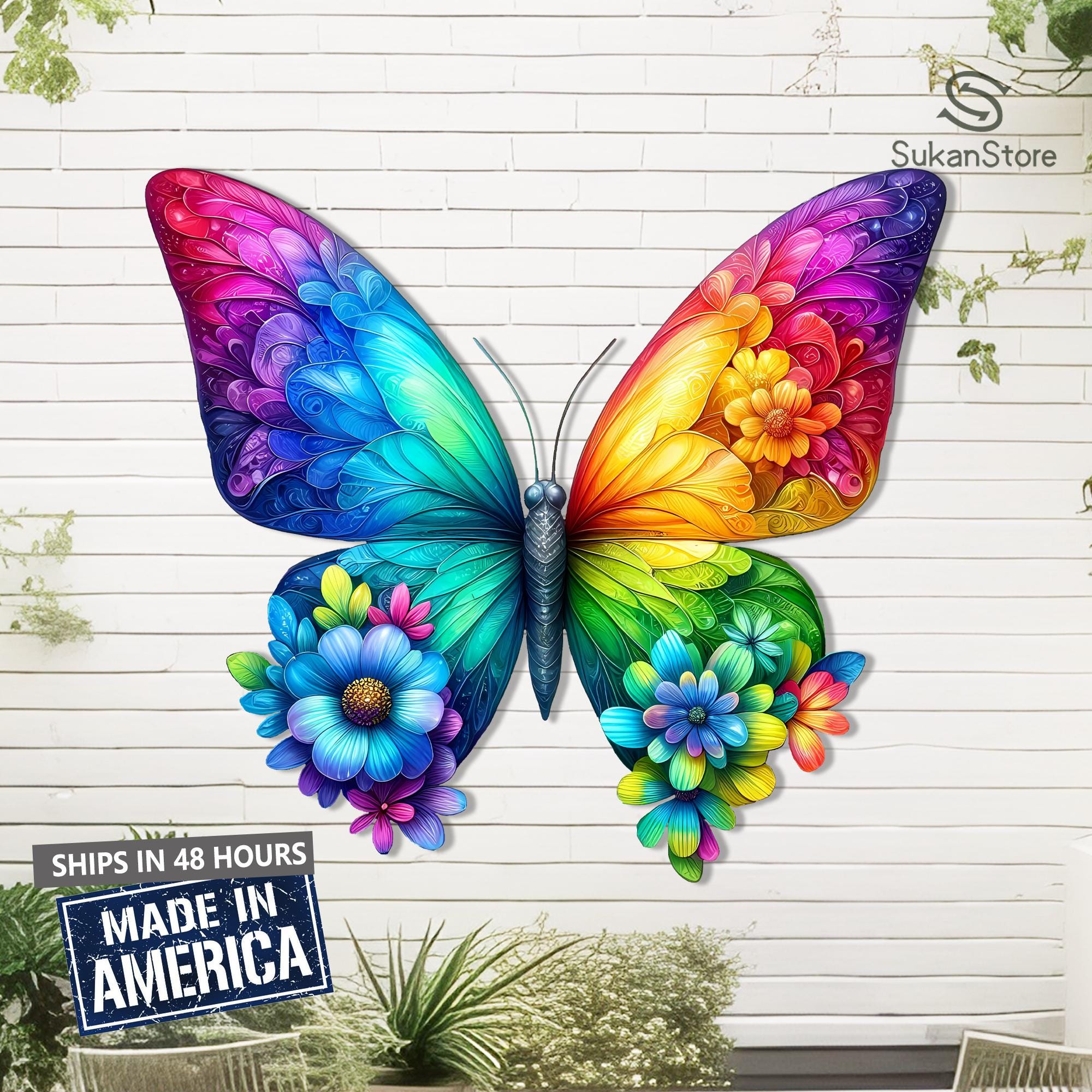 Colorful Butterfly Wall Art,vibrant Metal Floral Garden Decor,hand ...