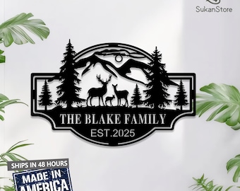 Personalized Family Name Sign,Rustic Metal House Plaque, Hunting Lodge Decor, Custom Outdoor Camp Sign,Custom Metal Wall Art for Homes