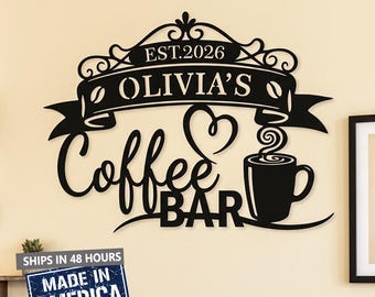 Custom Coffee Shop Wall Decor,Personalized Cafe Sign for Home Kitchen or Coffee Bar,Rustic Coffee Station Metal Plaque,Coffee Bar Metal Art