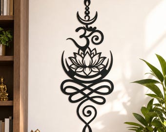 Om Trishul Unalome Lotus Metal Wall Art, Sanskrit Symbol Wall Sign, Yoga Meditation Room Wall Decor, Boho Zen Home Decor, Yoga Lovers Gift