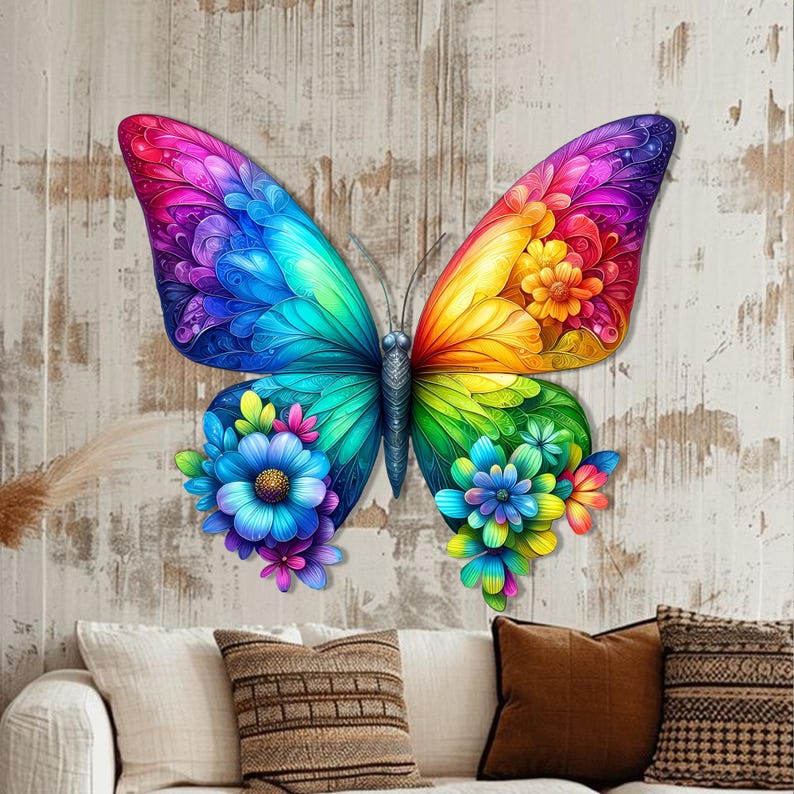 Colorful Butterfly Wall Art,vibrant Metal Floral Garden Decor,hand ...