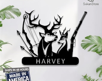 Personalized Hunting Decor,Custom Deer Rifle Metal Wall Art,Perfect for Cabins Man Caves,Personalized Deer Hunter Plaque,Custom Wall Art