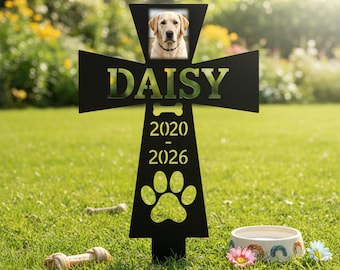 Custom Pet Memorial Cross Stake, Personalized Photo Dog Grave Marker, Pet Remembrance Garden/Lawn Metal Decor, Sympathy Gift