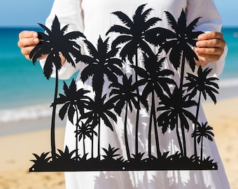 Tropical Palm Tree Metal Wall Art, Beach House Decor, Coastal Outdoor Wall Decor, Tropical Garden Ornament, New Home Decor Gift