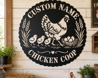 Personalized Hen & Chicks Wall Art, Custom Chicken Coop Metal Sign, Chicken Inn Decor, Metal Farm Sign, Hen House Wall Art, Farmer Gift