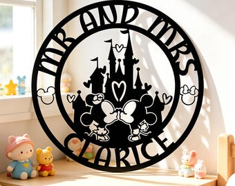 Personalized Couple Magical Castle Metal Sign, Custom Family Name Plaque, Enchanted Fairy Tale Wall Art, Romantic Anniversary Keepsake Gift