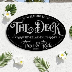 Custom Deck Metal Wall Sign, Personalized Family Name Outdoor Sign, Welcome to The Deck Patio Decor, Established Year Backyard Sign
