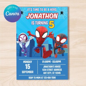 Spidey And His Amazing Friends Birthday Invitation, Spidey Theme Birthday Party Invite Boy Girl, Editable Template Instant Download Digital
