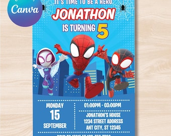 Spidey And His Amazing Friends Birthday Invitation, Spidey Theme Birthday Party Invite Boy Girl, Editable Template Instant Download Digital