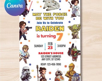 Editable Star War Birthday Invitation Template,  Darth Vader Jedi Birthday Party, Digital Party Invite Template Star Wars
