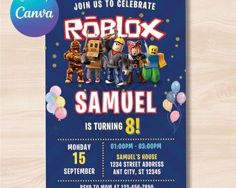 Roblox Birthday Invitation, Roblox Game Party, Kids Roblox Invite, Editable Template Invitation, Printable Editable Template Canva