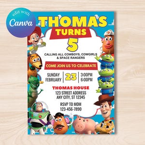 Editable Toy Story Birthday Invitation Template, Kids Digital invitation, Kids Birthday Party Kids Invite, Woody, Buzz Lightyear