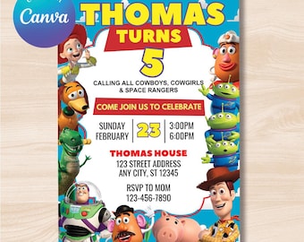 Editable Toy Story Birthday Invitation Template, Kids Digital invitation, Kids Birthday Party Kids Invite, Woody, Buzz Lightyear