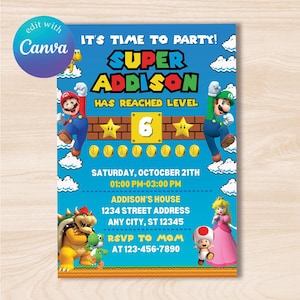 Mario Bros Birthday Invitation, Editable Mario Bros Invite, Printable & Editable Birthday Party Invite Template