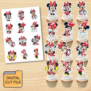 Minnie Mouse Printable Cupcake Toppers, Pink Minnie Favor Toppers, Digital Download