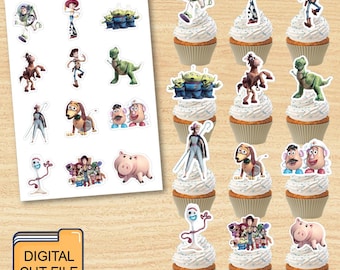Toy Story Watercolor Effect Printable Cupcake Topper, Kids Birthday Cupcake Toppers Sticker Instant Download,
