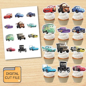 Cars Lightning Mcqueen Printable Cupcake Toppers, Cars Giveaways Label, Race Cars Birthday Decoration