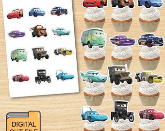 Cars Lightning Mcqueen Printable Cupcake Toppers, Cars Giveaways Label, Race Cars Birthday Decoration
