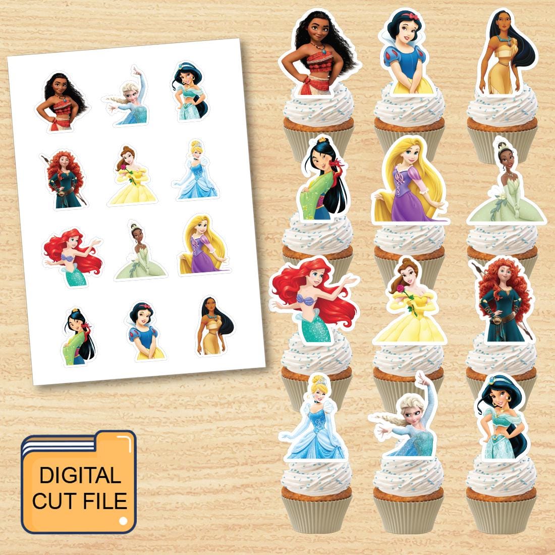 Princess Printable Cupcake Topper, Princess party Toppers Instant Download, Princess Giveaways Label
