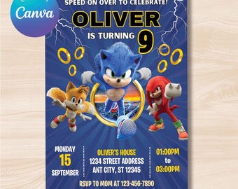 Editable Sonic the Hedgehog Birthday Party Invitation, Super Hedgehog Boys Party Invite, Printable Birthday Party Invitations