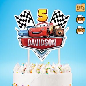 Personalized Printable Birthday Cars Cake Topper, Lightning McQueen Cars Birthday Topper, Race Car Theme Kids Birthday Party Decorations