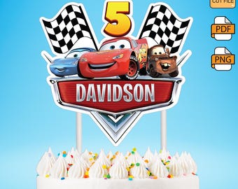 Personalized Printable Birthday Cars Cake Topper, Lightning McQueen Cars Birthday Topper, Race Car Theme Kids Birthday Party Decorations