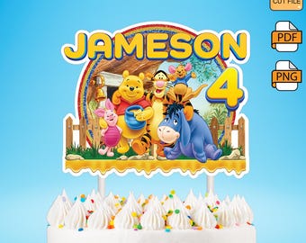 Winnie The Pooh Birthday Cake Topper, Personalized Name and Age Winnie the Pooh,  Happy Birthday Cake Topper Digital Printable
