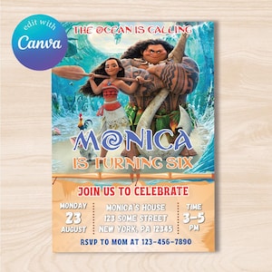 Moana Birthday Party Invitation, Moana 2 Birthday Invite, Digital Invitation Moana Template, Editable in Canva | Instant Download