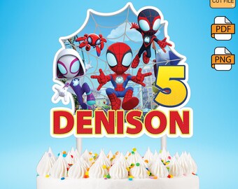 Adorno para tarta de cumpleaños de Spidey, imprimible y personalizado, ideal para fiestas infantiles, decoración para tarta de Spidey, fiesta de Spidey.