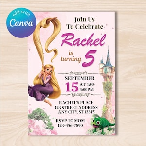 Editable Rapunzel Tangled Birthday Invitation, Princess Digital Invitation Birthday, Party Template Digital Download