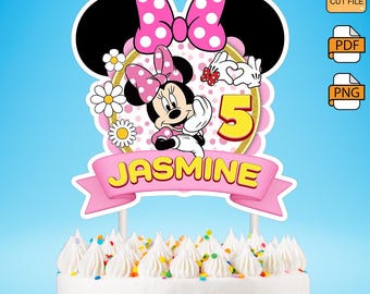 Personalized Editable Minnie Mouse Pink Birthday Cake Topper, Printable Pink Minnie Mouse Party Label, Minnie Mouse Pink DIGITAL FILE