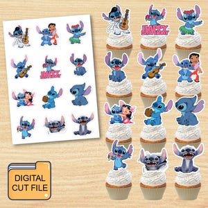 Lilo and Stitch Printable Party Cupcakes Toppers, Stitch Party Cupcakes Topper, Ohana Stitch DIY Cake Toppers