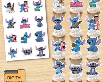 Lilo and Stitch Printable Party Cupcakes Toppers, Stitch Party Cupcakes Topper, Ohana Stitch DIY Cake Toppers