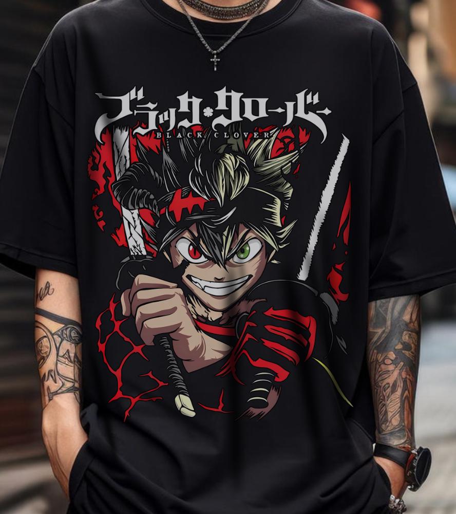 Anime Black Asta T-Shirt: Casual Vintage Washed, 100% Cotone, Cosplay Ispirato A Clover, Taglie XS-3XL - 3