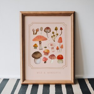 Mushroom Illustration Digital Art Print Wild & Wonderful Mushroom Kitchen Print Watercolour Mushroom Illustration Cute Mushroom Wall Decor