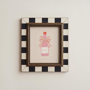 Pink Rose Bottle Illustration with Bow Cute Girly Rose Bottle Pink Aesthetic Pink Bar Cart Kitchen Art Print Rose Poster Coquette Bow Decor