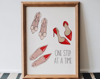 Rode schoenen-kunstprint, girly mode-illustratie (digitale download)