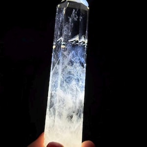 Rare Natural Blue Needle Clear Quartz Point with Raw Base, Hidden Mountain Inclusion Quartz
