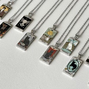 Mystieke kat tarotkaarten ketting - roestvrij staal spiritueel cadeau vrouwen | De maan | De keizerin | De ster | Rad van fortuin | Bedelhanger